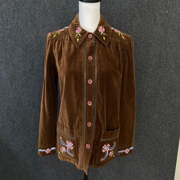 VTG Begies Way Vintage Brown Corduroy Embroidered Floral Jacket Women’s 12 - Picture 11 of 11